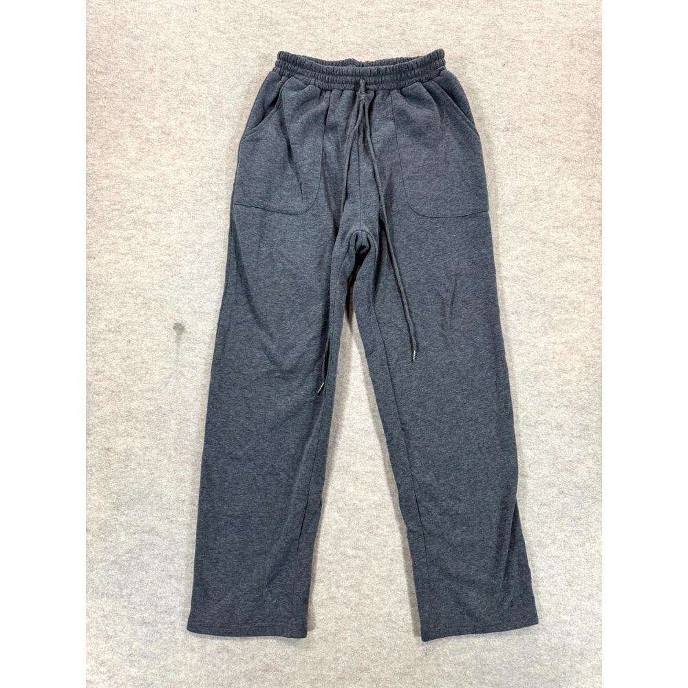 Shein Wide Leg Sweatpants Women 6 Charcoal Gray Fleece Lined Stretch Drawstring